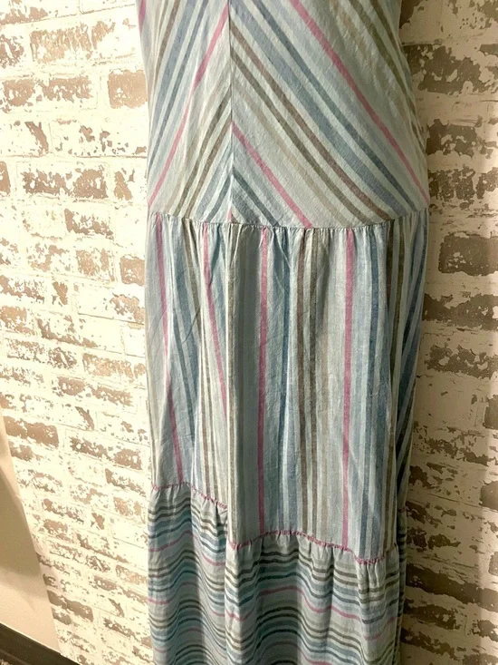 Self Contrast Sun Washed Striped Maxi Dress M NWT Tiered Blue Pink Boho Tall - Picture 3 of 8